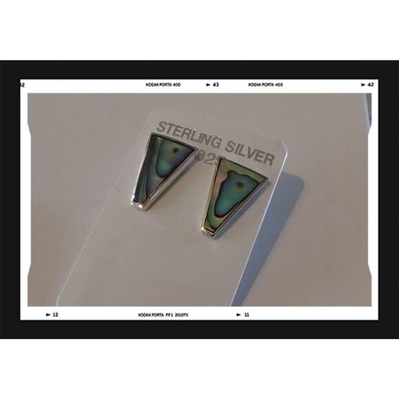 NEW~Gorgeous Art Deco 925 Sterling Abalone Gemstone Stud Earrings - Picture 1 of 2